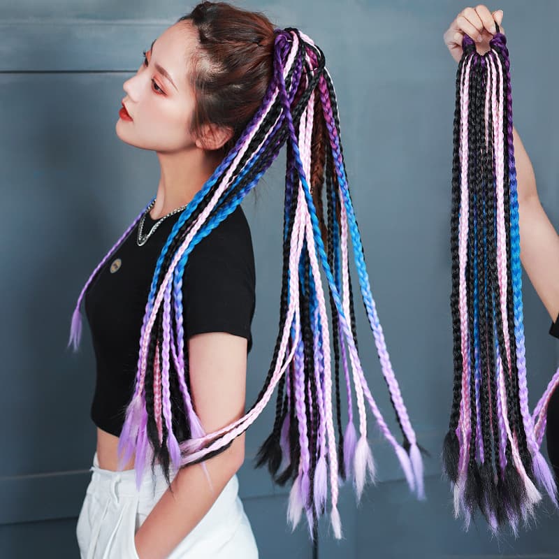 Dreadlock Wig Ponytail Colorful Gradient Braids for Women Hip Hop Street Dance European American Trendy Dreads