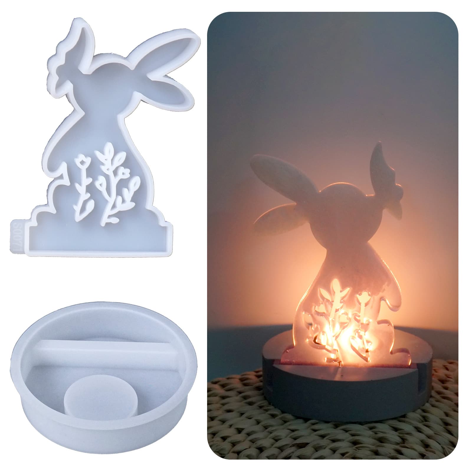 Easter Bunny Kissing Butterfly Hollow Candlestick Ornament Making Rabbit Plaster Ornament Silicone Mold