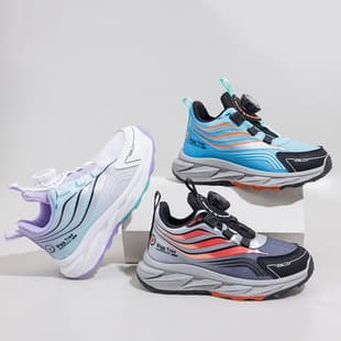 2026 New Kids Boys Girls Rotating Button Sports Shoes Mesh Breathable Lightweight Middle and Big Kids Campus Running Shoes Wholesale