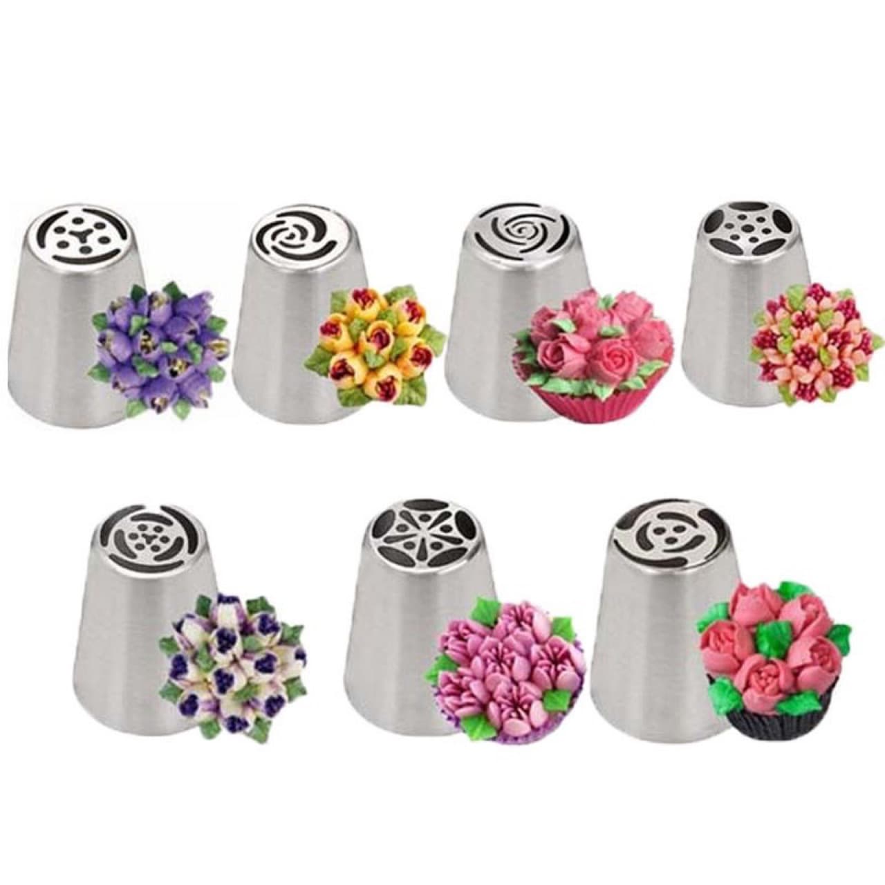 7-Piece Piping Tool Set Seamless Stainless Steel Russian Cake Nozzle Set Piping Baking Set