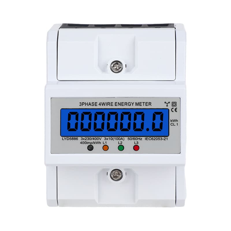 Three-Phase Four-Wire Ammeter 4P Mini Rail-Mounted Energy Meter Digital Display English Version LCD, Customizable