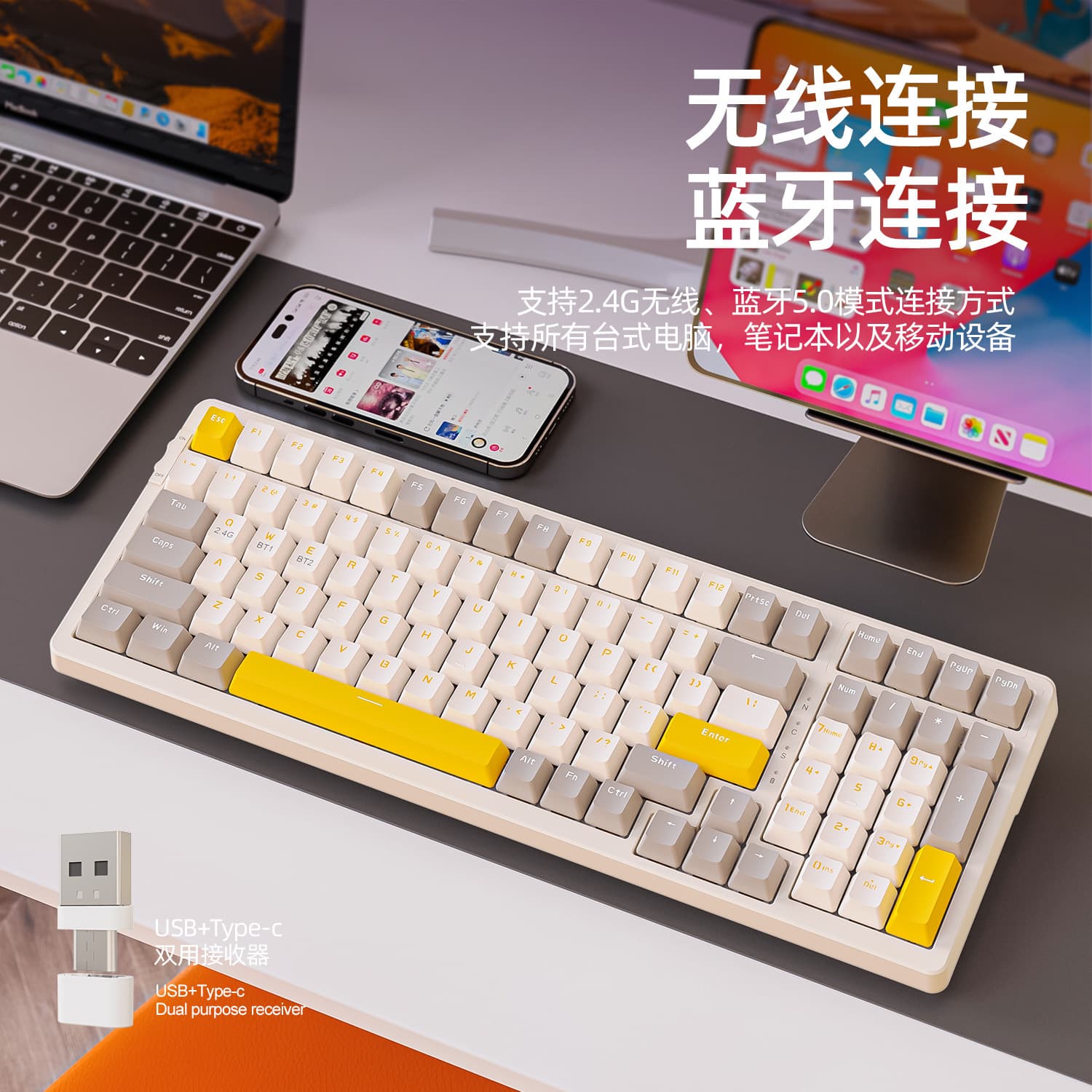 Free Wolf K96 Bluetooth Wireless Dual Mode Mechanical Keyboard Custom 980 Computer Gaming Hot Swappable Keyboard