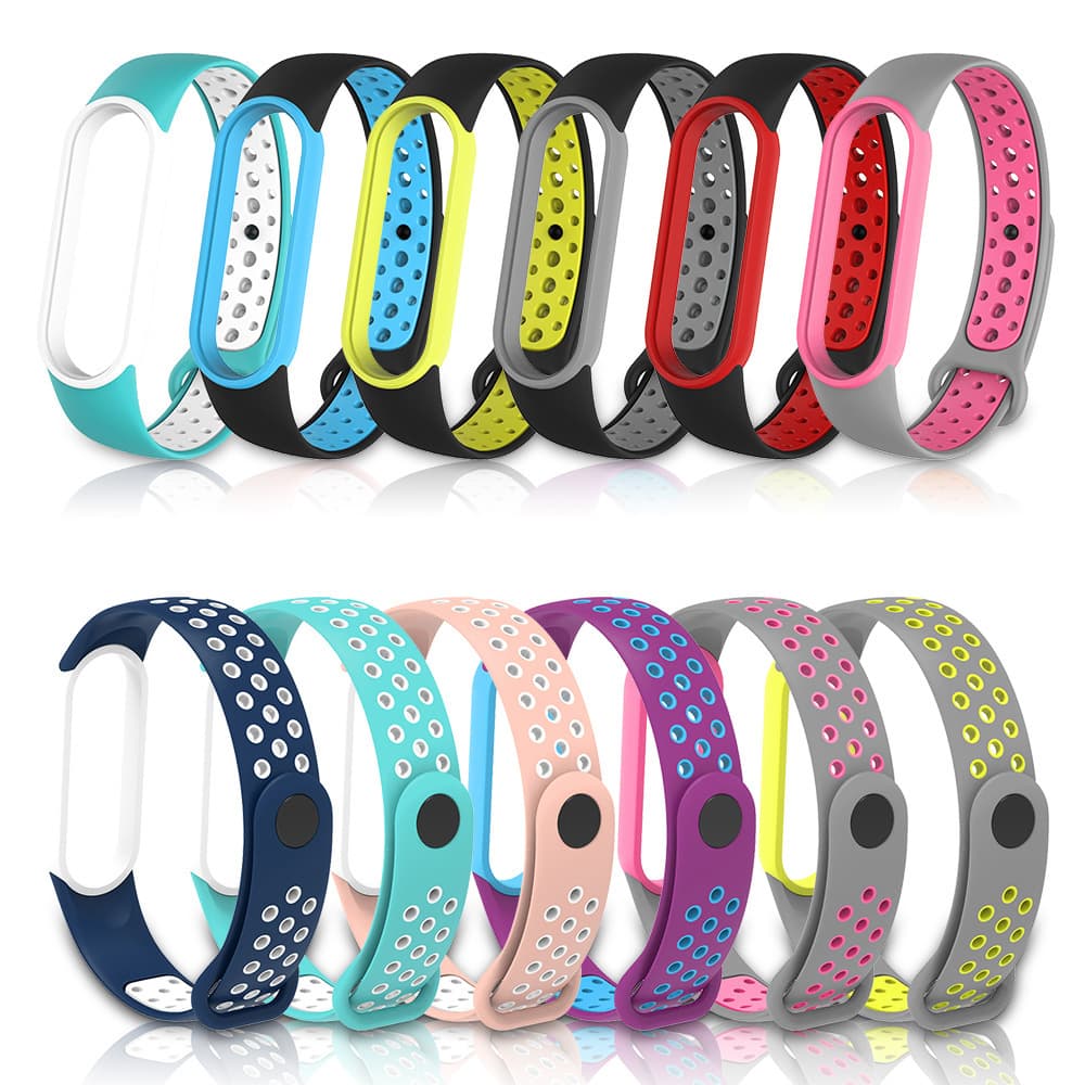Compatible with Xiaomi Mi Band 5 Watch Strap Nike Style Sport Breathable Perforated Comfortable Wristband Soft Silicone Band