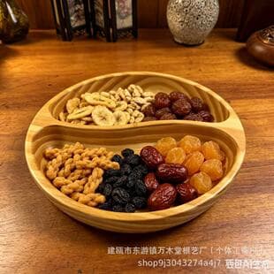 Wooden Serving Plate Pine Wood Round Salad Bowl Restaurant Snack Plate Household Fruit Tray Divided Dried Fruit Plate Solid Wood Tray