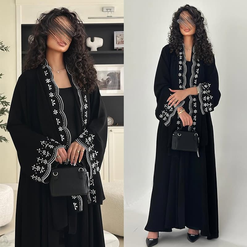 LN258 2026 New Modest Fashionable Exquisite Embroidered Cardigan Trendy Casual Long Skirt with Headscarf