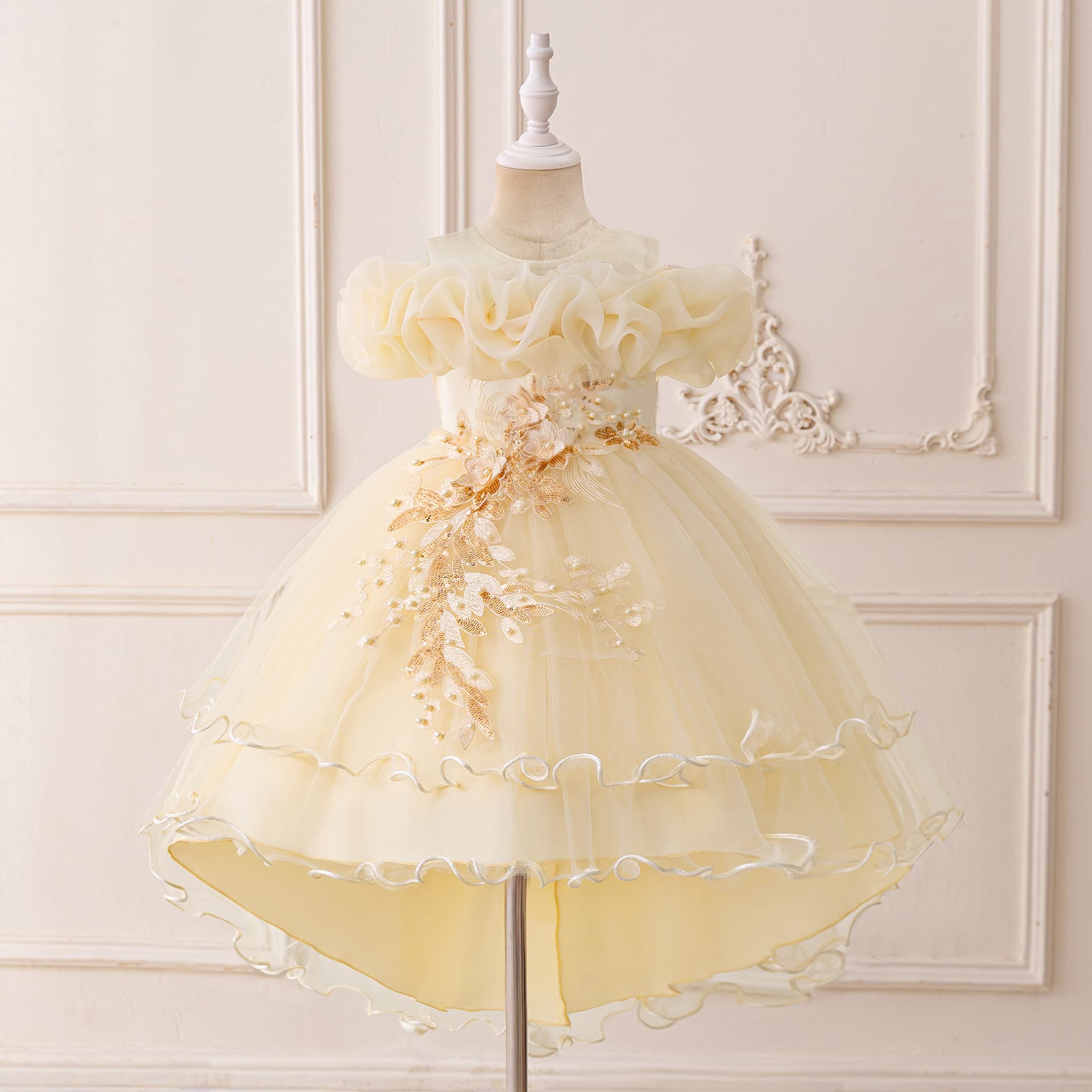 New Cross-Border Children's Sequin Princess Dress Girls Trailing Tutu Tulle Dress Wedding Gown Performance Gown