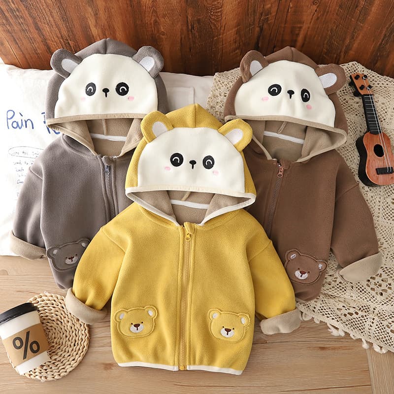 New Winter Hooded Jacket for Boys and Girls, Thickened Fleece-Lined, Warm Cartoon Top, Baby Kids Fashion