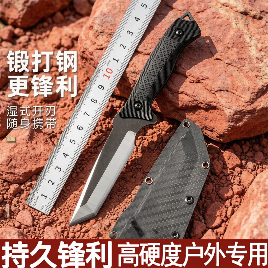 Outdoor knife, high hardness, small straight knife, outdoor self-defense, wilderness survival knife, hand-grip meat knife, sharp portable tactical knife
