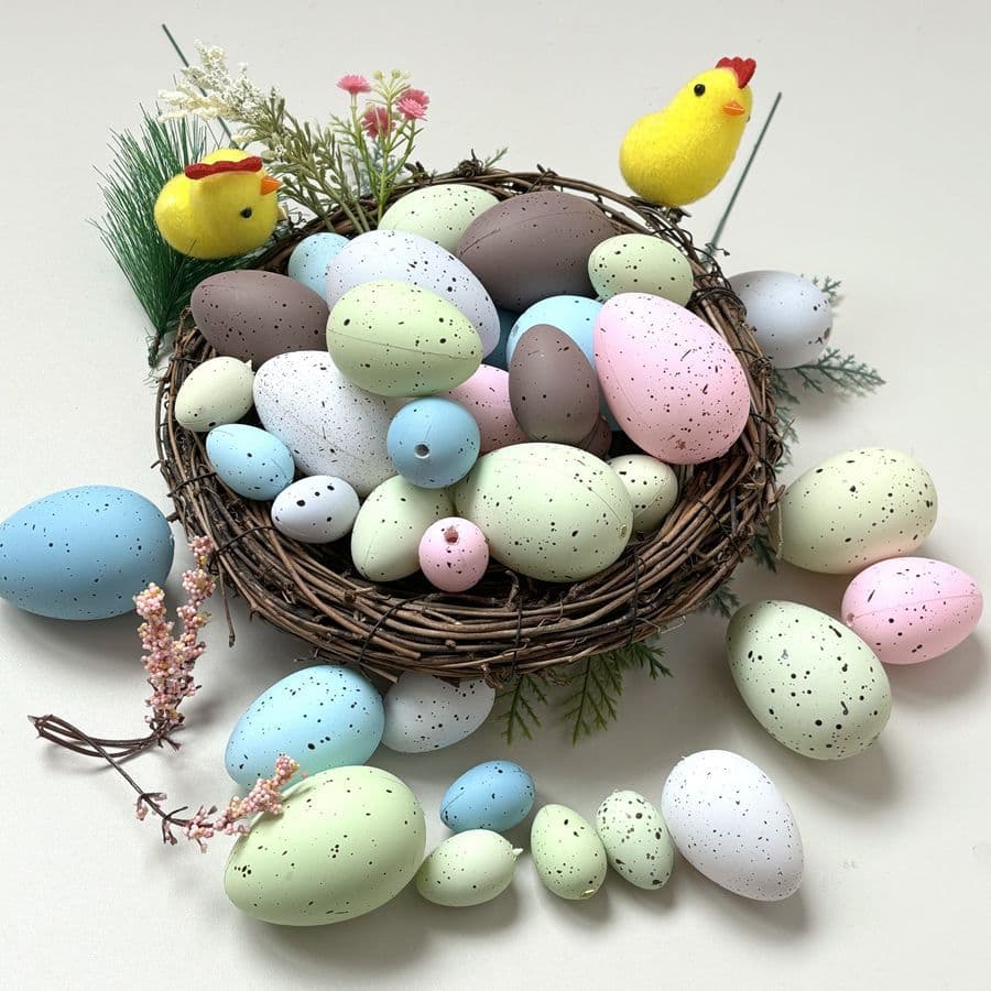 Amazon New Spotted Easter Egg Laying Hen Colorful Decor DIY Egg Wreath Plastic Eggs Pigeon Eggs