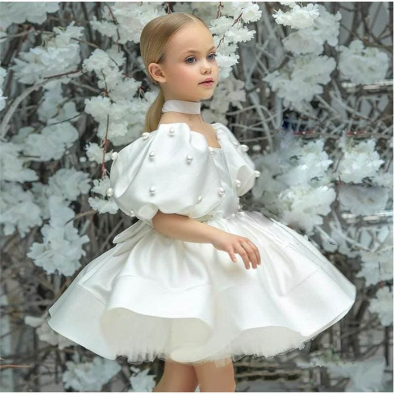 Children's Princess Dress White Tulle Gown for Model Runway Evening Gown Flower Girl Little Host Performance Costume