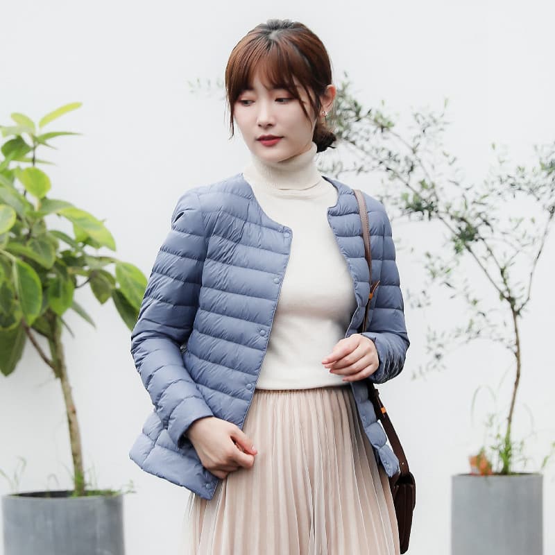 Pinghu Chixin 90% Down New National Standard Women's Round Neck V-Neck Long Sleeve Vest Solid Color Down Jacket Simple Coat