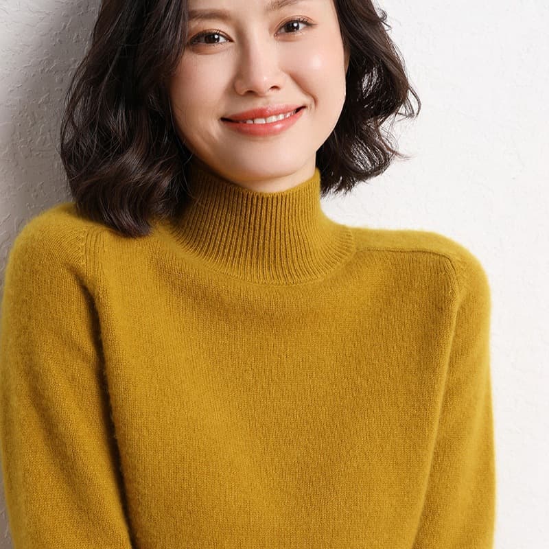 Autumn/winter new style high neck thickened cashmere sweater women's simple slimming cashmere loose sweater solid color base layer drop shipping