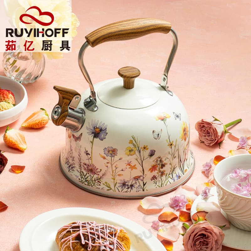 Cross-border creative small fresh garden whistling kettle, European-style stainless steel boiling kettle, 3L new flower-pattern whistling pot