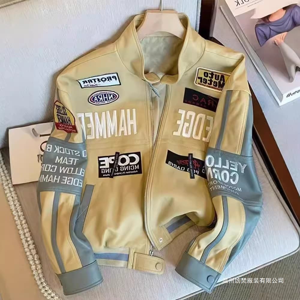American Retro Motorcycle PU Leather Jacket Unisex Autumn Winter Streetwear Heavy-Duty Baseball Jacket Coat