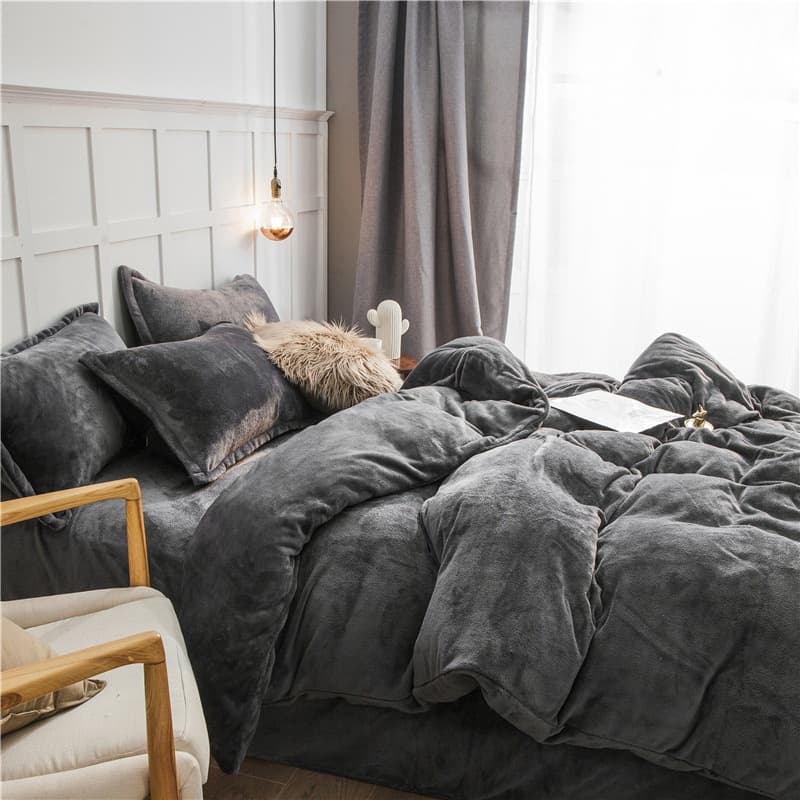 Cross-Border Foreign Trade Solid Color Two-Tone Flannel Four-Piece Set, Crystal Fleece Single Quilt Cover, Milk Fleece Sheet and Quilt Cover 2.0m