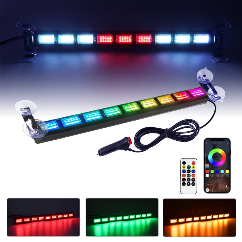 Car Symphony Bar Light APP Colorful Flash Warning Light Wireless Remote Control Yellow and White Color Changing LED Multi-Function Strobe Light