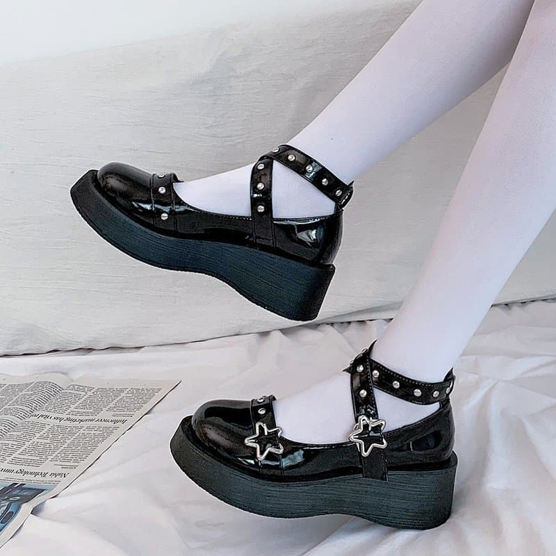 Platform Creepers JK Uniform Shoes Lolita Metal Punk Black Lo Maid Pumps Height Increasing Loli Style