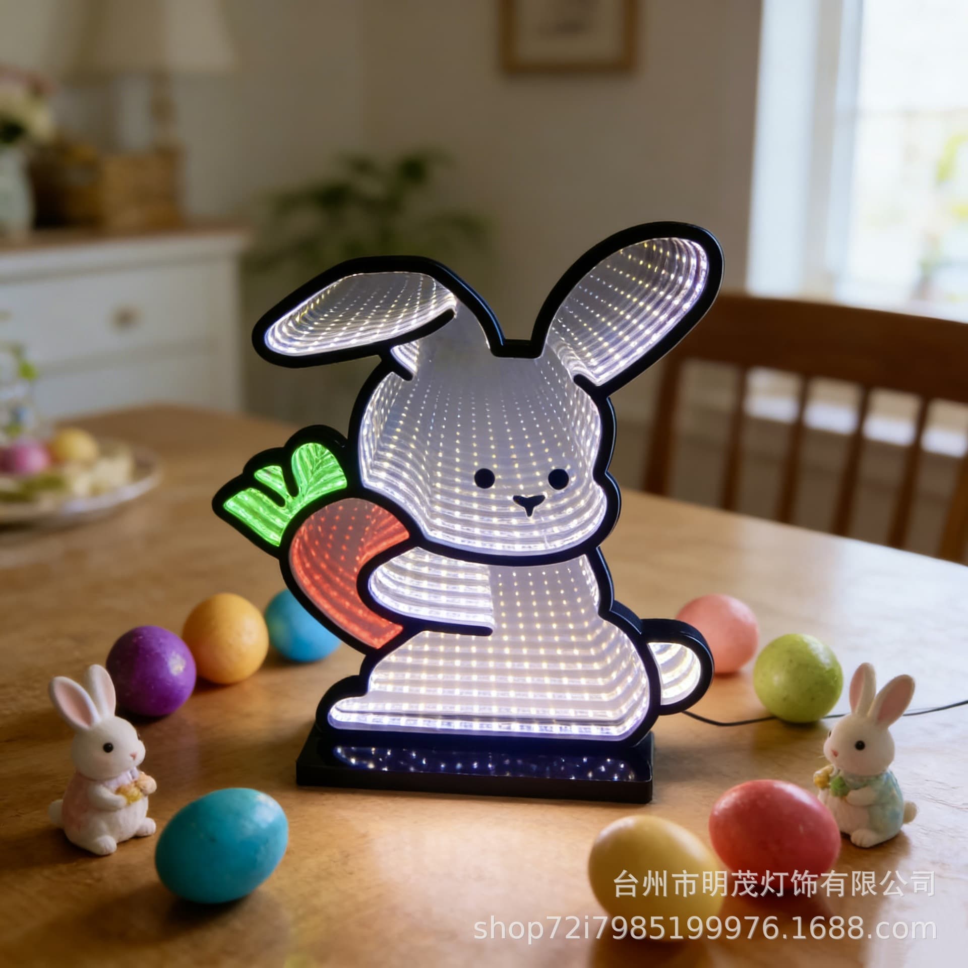 Cross-border Rabbit Abyss Mirror Easter Love Mille Layer Mirror Night Light Creative Desktop Ornament Gift Decorative Light