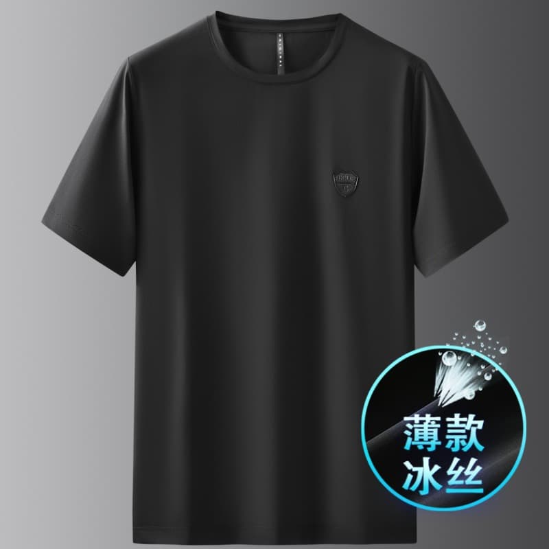 Light Luxury Ice-Feel T-Shirt Men's Summer Quick-Dry Casual Plus Size Ice Silk Crew Neck Short Sleeve Tee Thin Top 08