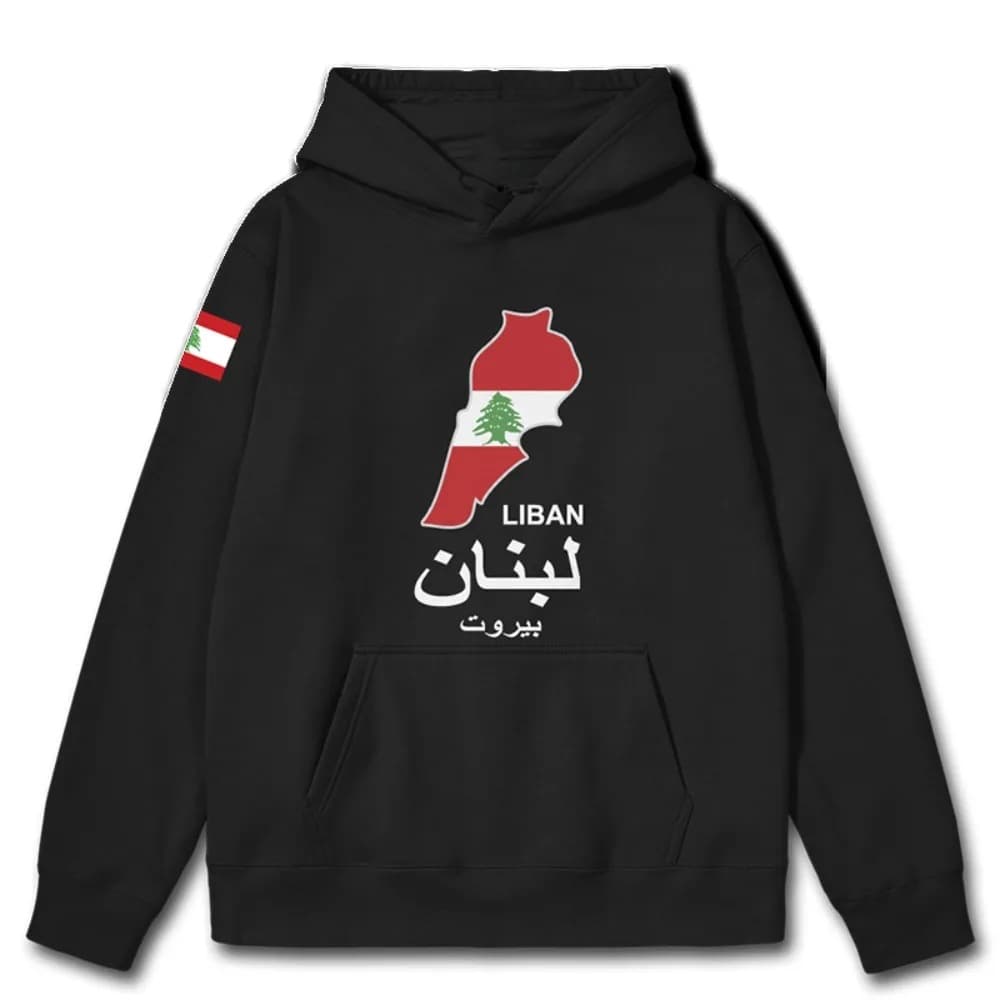 Lebanon National Map Men's Hoodie Black White