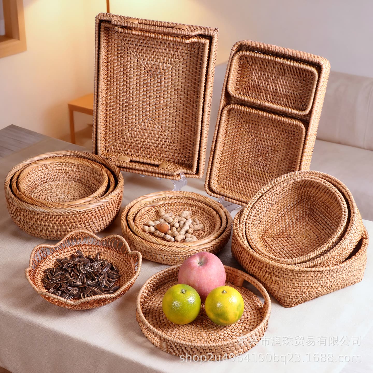 Vietnamese Rattan Handwoven Storage Basket Fruit Basket Living Room Coffee Table Snack Storage Box Candy Basket
