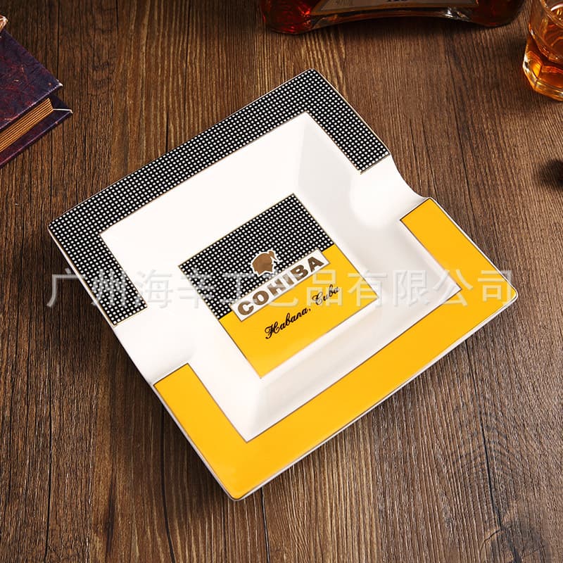 Cigar Ashtray Double Slot Large Ashtray Square Ceramic Home Ashtray Living Room Decoration