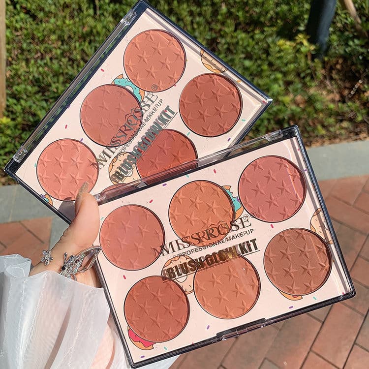 MISS ROSE Six-Color Blush Palette Matte Multi-Color Blush Pan Natural Sun-Kissed Blush Women Highlighter Affordable Contour All-in-One Palette