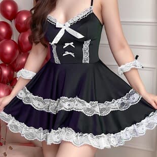 Sexy Lingerie Women's Age-Reducing Pure Desire Camisole Low Neck Lace Dress Waist Slimming Floral Layered Mini Skirt 6006