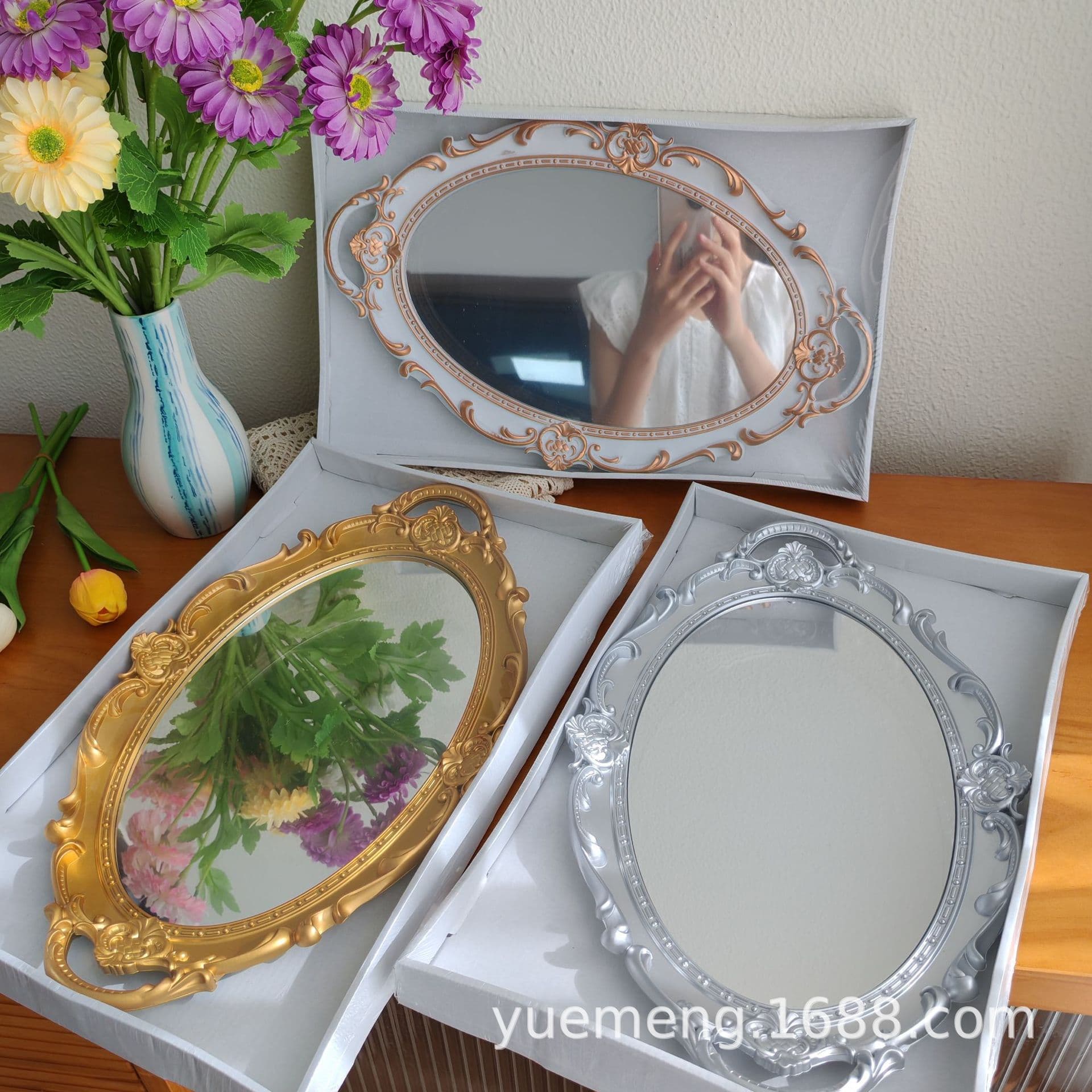 French Retro Plastic Instagram-style Mirror Photo Prop Dessert Plate Display Mirror Tray Jewelry Storage Tray