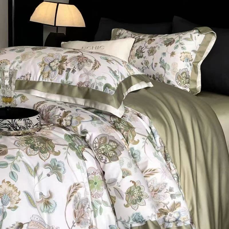 100s Xinjiang long-staple cotton four-piece set pure cotton American digital printing quilt cover solid color sheets for bed