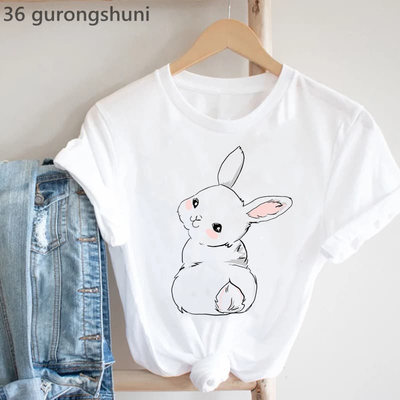 Women Chubby T-Shirt Animal Printed Cute Butt Fun Rabbit 2024