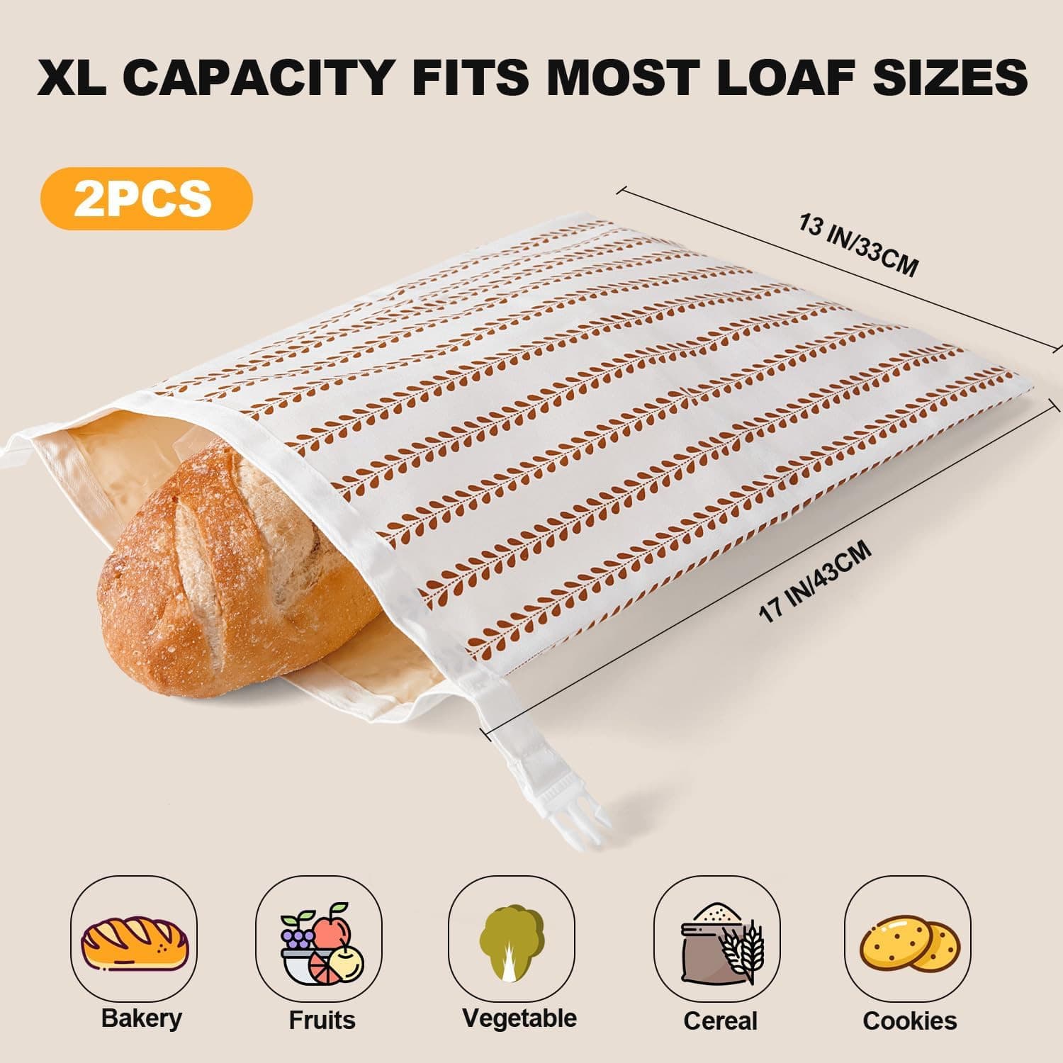 Reusable Beeswax Bread Bag, Snap-Closure Freshness Bag, Eco-Friendly, Best Seller for Cross-Border Trade