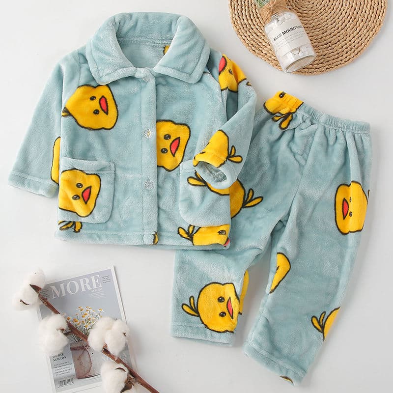 Autumn and winter children's pajamas thickened coral velvet men's and women's baby children's home clothes medium and large children's flannel suit