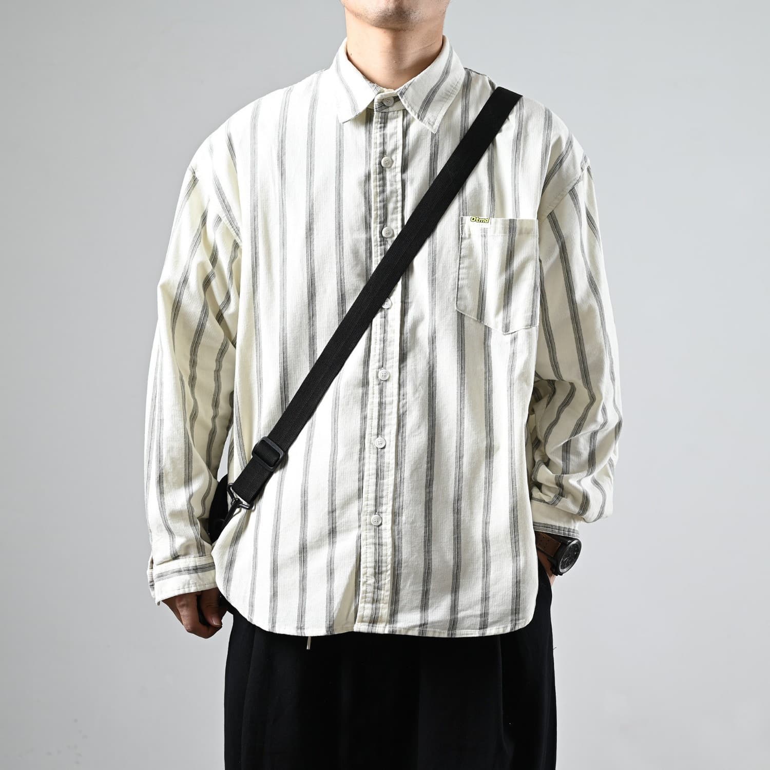 Summer American retro striped shirts for men and women 2026 loose long-sleeved lapel shirts casual, popular, loose and versatile