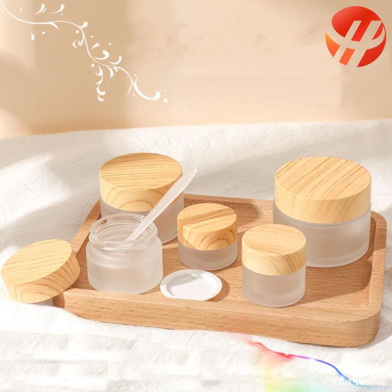 Wood grain cover frosted cream bottle face cream eye cream bottle sub-bottling cosmetics transparent glass empty bottle
