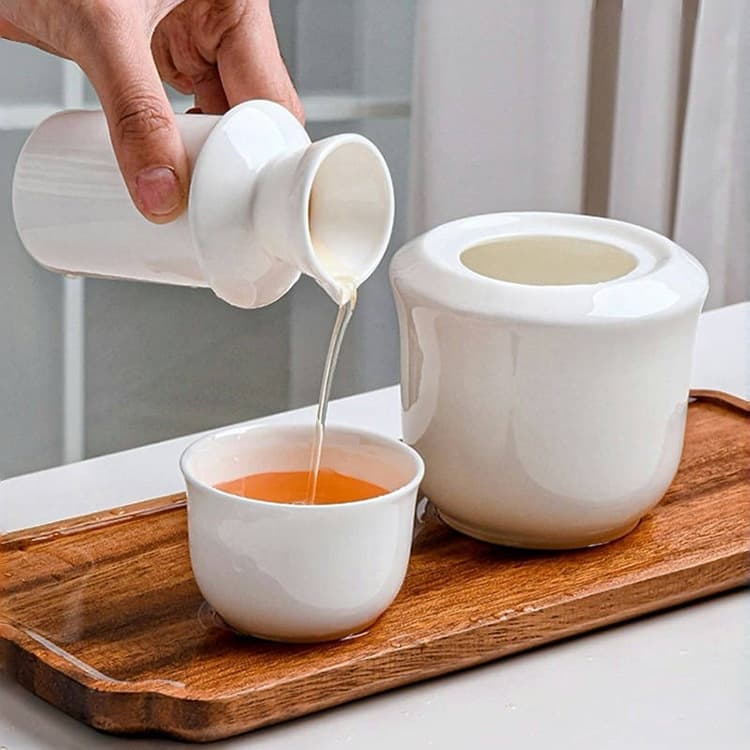 Bone China Rice and Yellow Wine Warmer, Single-person Hot Wine Winter Jug, Half-catty Heating Jug for Home Use