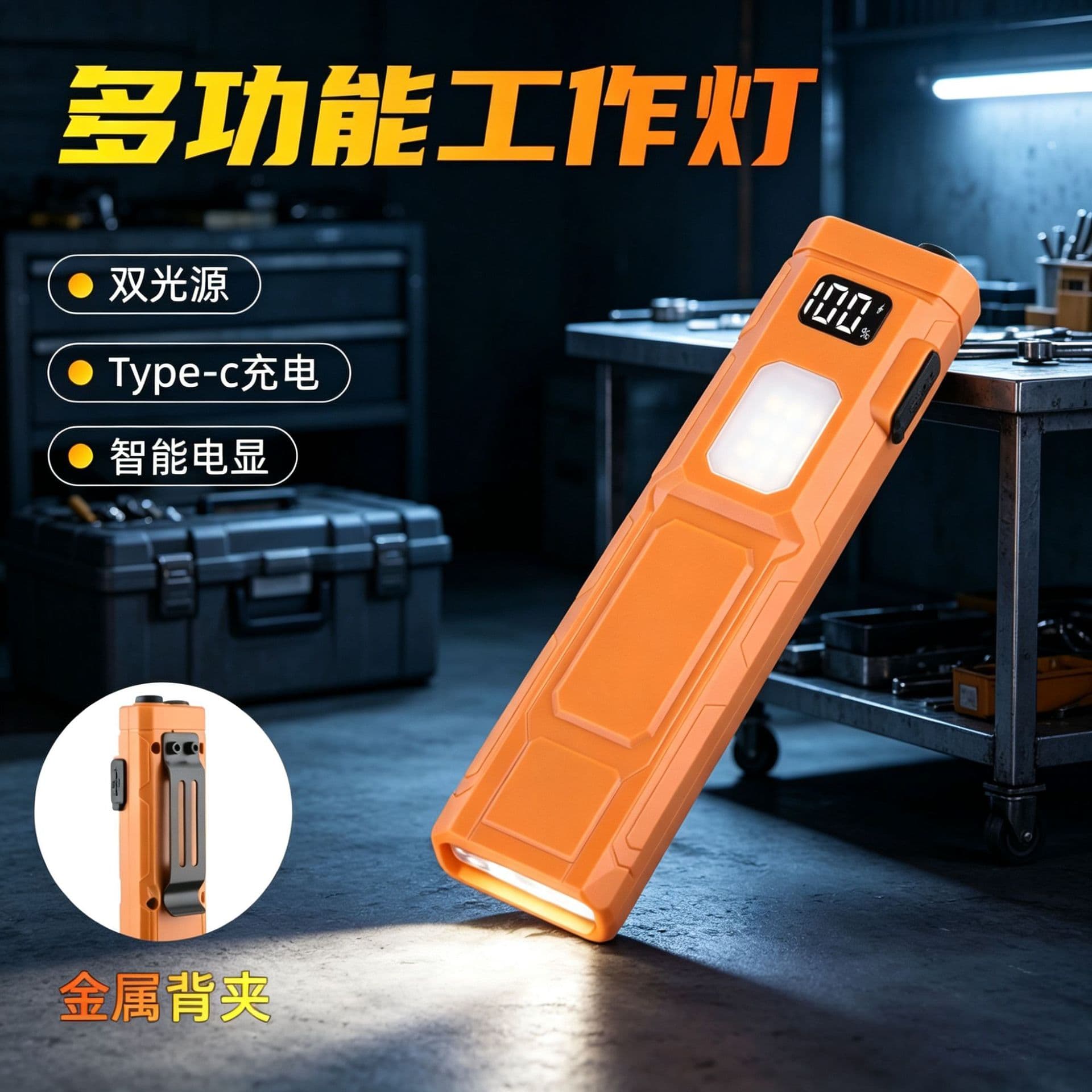 Carefully selected multifunctional waterproof dual light source work light USB rechargeable work auto repair light LED strong light portable flashlight