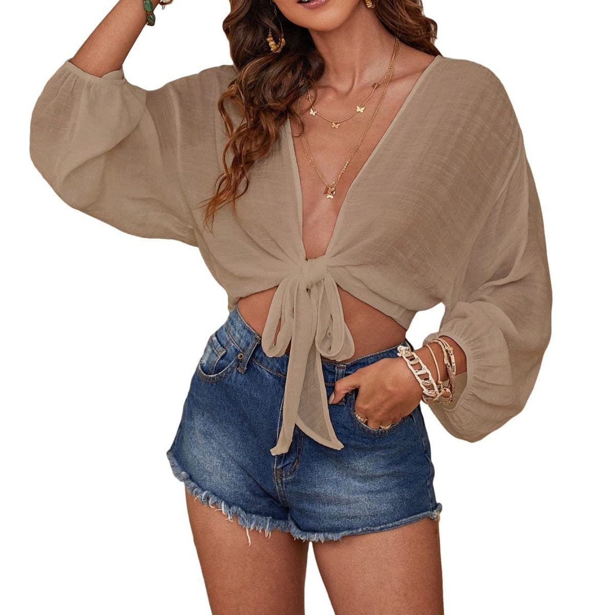2025 Amazon eBay AliExpress Wish Beach Cover Up European American Export Solid Color Bikini Beach Shirt Women
