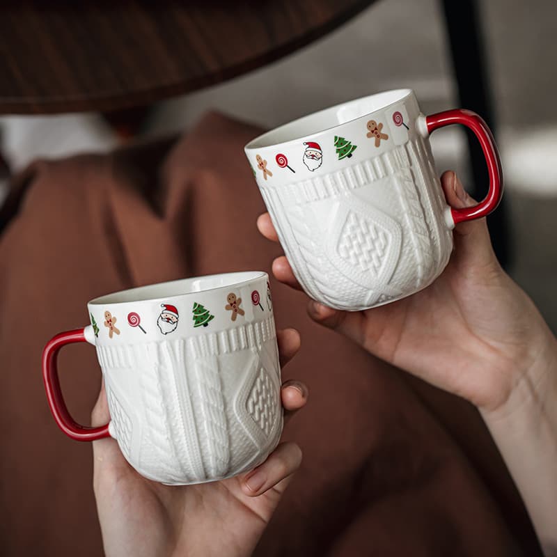 Couple's Matching Mugs, High-Quality Embossed Christmas Mugs, Ceramic Mugs, Valentine's Day and New Year Gifts for Women, Cross-Border Export