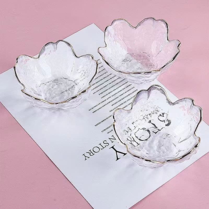 Japanese Cherry Blossom Seasoning Dish, Home-Use Trendy Glass Petal Sauce Dish, Hammered Pattern Dish, Vinegar Dish, Hot Pot Dipping Dish