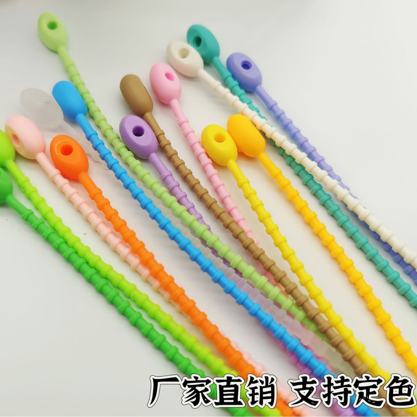 21.5cm Soft Silicone Colorful Silicone Cable Tie Keychain Ornament Simple Doll Hanging Rope Cable Tie Silicone Rope