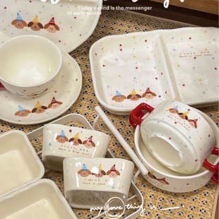 Cute Polka Dot Dog Snack Plate, Home Dessert Bowl, Yogurt Bowl, Salad Bowl, Rice Bowl, Divided Plate, Coffee Cup Saucer