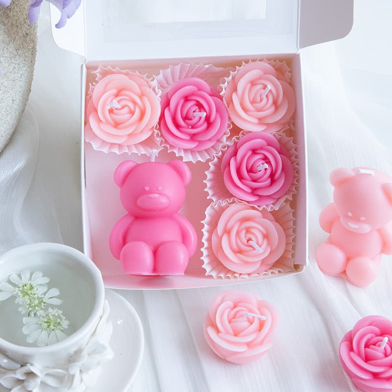 Rose Bear Scented Candle, Ins-Style, Internet-Famous Creative Romantic Ambiance Tabletop Decoration for Restaurant