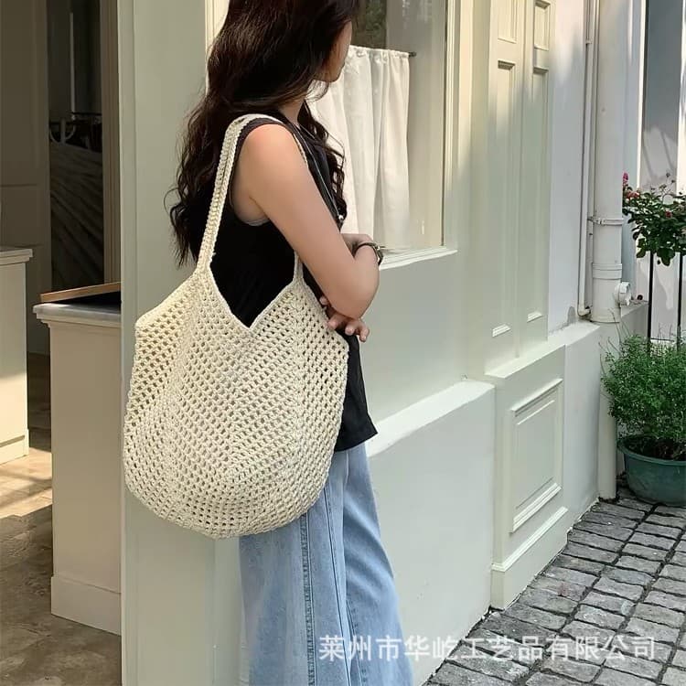 Large-capacity cotton handmade crochet bag daily commuter tote bag shopping bag vacation travel beach bag woven bag