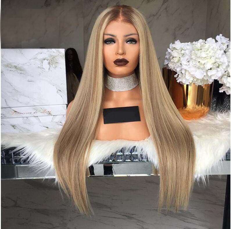 European and American Long Straight Hair Wig Highlighted High Temperature Silk Hair Extension for Women in Any Skin and Face Type