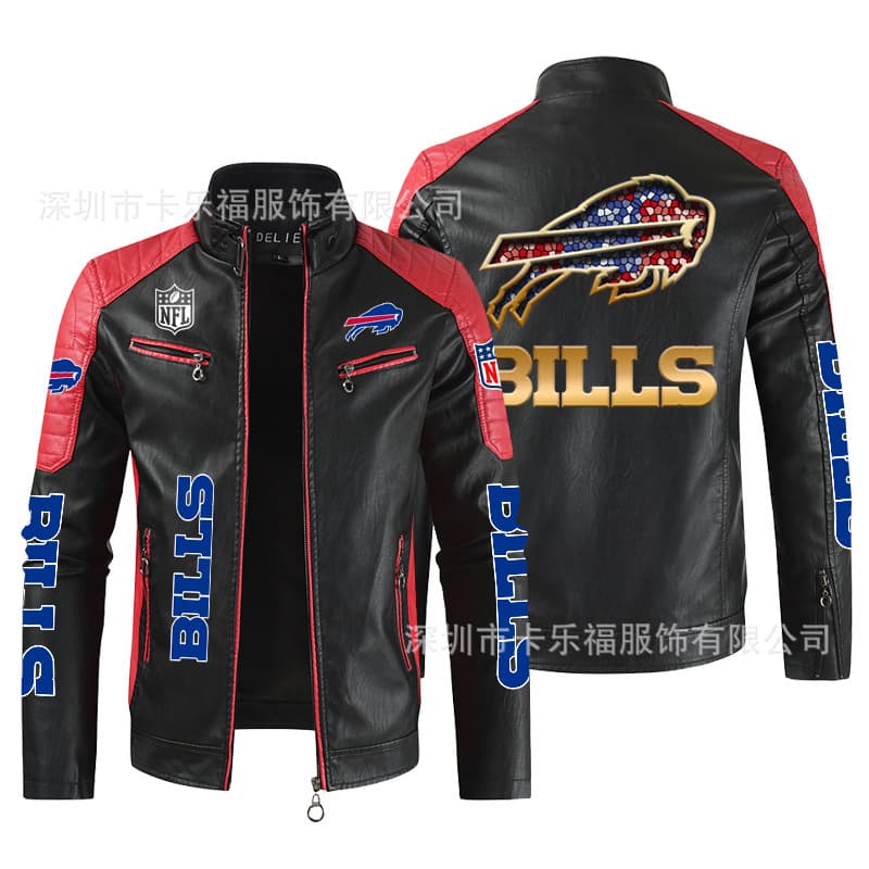 Cross-Border Hot Selling Men's Buffalo American Football Team Leather Jacket Baseball Jacket