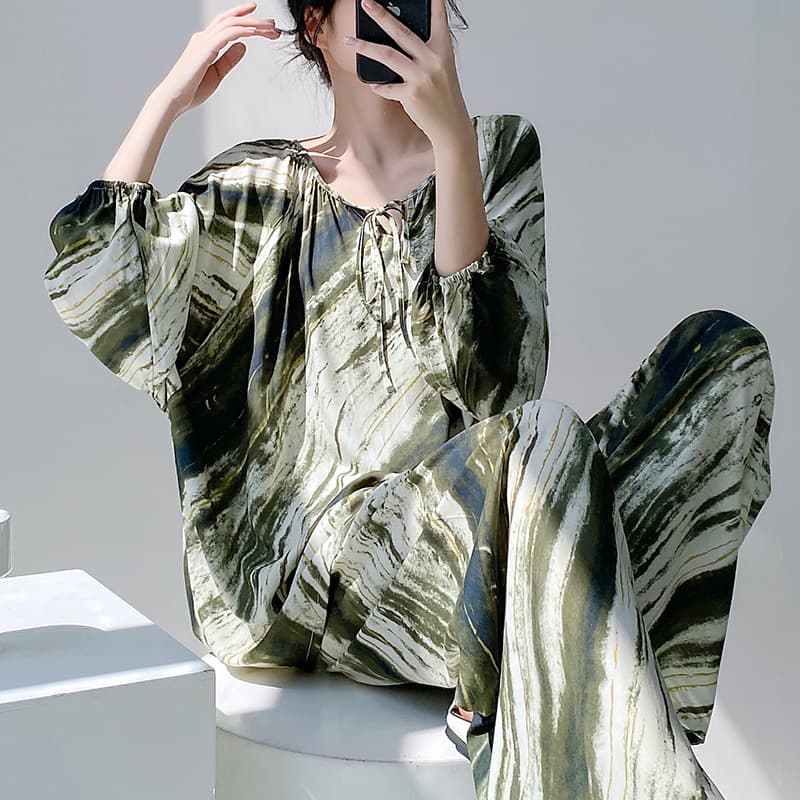 Summer New Chinese Style Women's Pajamas, Spring and Autumn Cotton Long Sleeve Loungewear, Loose Plus Size Breathable Cotton Set