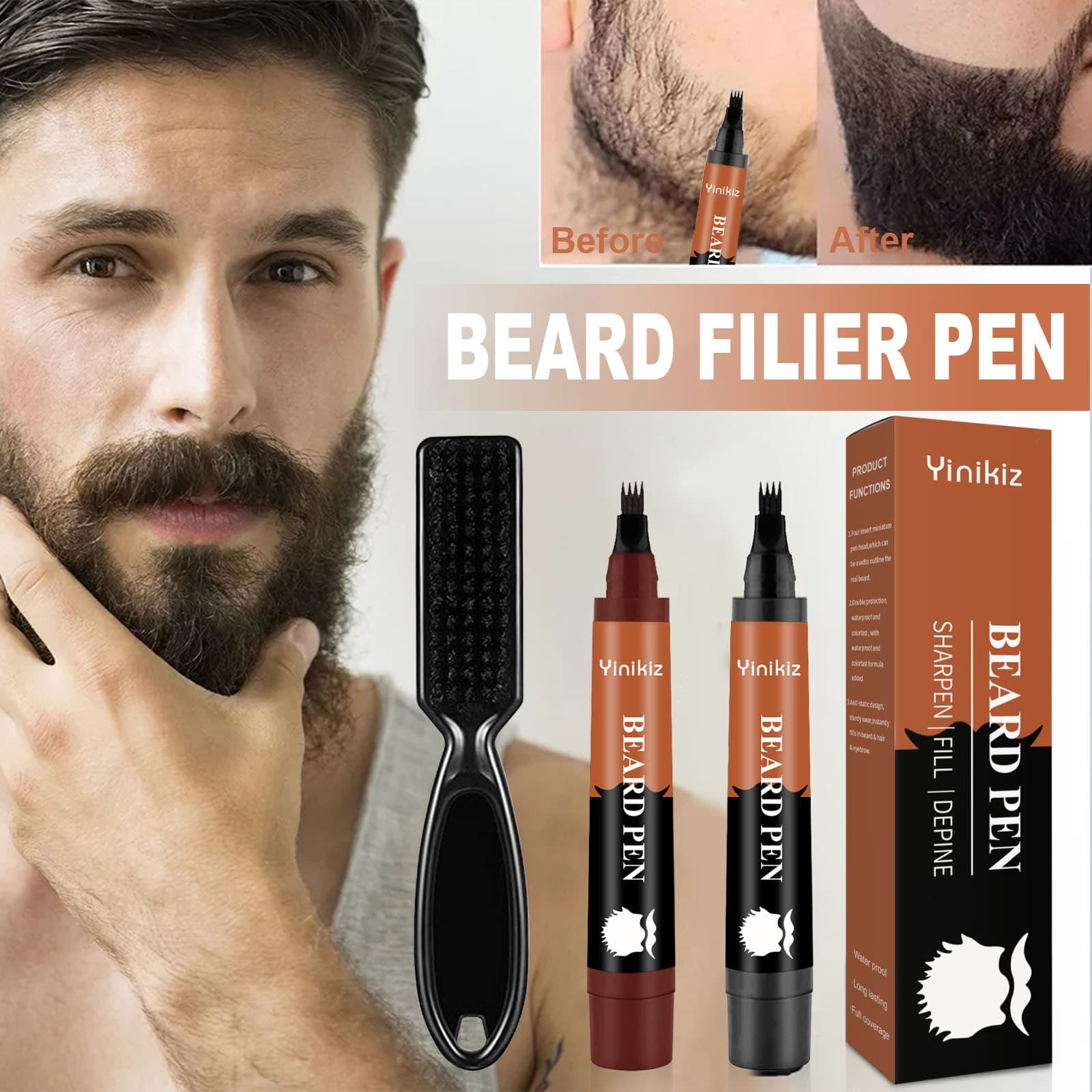 Men's Beard Grooming Kit Fill Pen Mustache Care Styling Tools Hair Density Enhancement Set Facial Beauty Makeup Tools