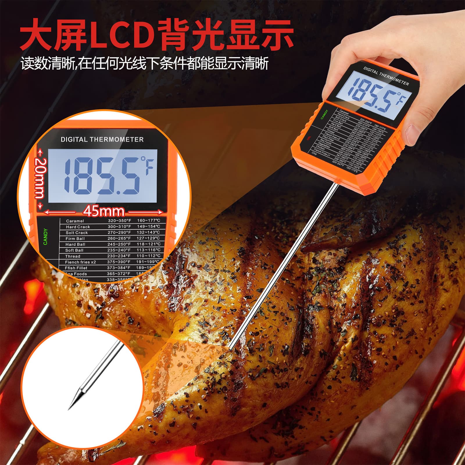 Candy Thermometer with Pot Clip for Sugar Making, Frying, Baking Long Probe Smart BBQ Thermometer