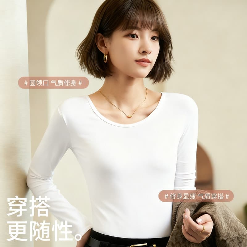 Modal Base Layer Top for Women, Thin, Slim Fit, Round Neck, Long Sleeve, T-Shirt, Autumn and Winter, Nude Leggings